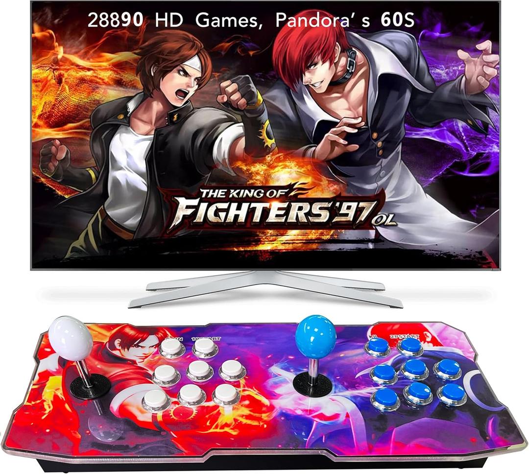 FVBADE [30000 Game in 1] 70S Pandora Box mini Arcade Console for Children Compatible PC & Projector & TV ,3D Games 1-4 Players Double Joystick Favorite List Game Category Save/Search/Hide/Pause Games (Red)