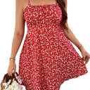 Floerns Women's Plus Size Floral Print Tie Front Ruffle Hem Cami Summer Dress (XX-Large Plus, Red)