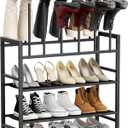DIMJ Free Standing Shoe Racks - 4-Tier Boot Rack, Black Metal Boot Storage Organizer Tall Boots Organizer for Closet, Multiuse Shoe Rack for Boots, Sneakers,Fit for 6 Pairs Boots, Black