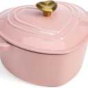 Paris Hilton Enameled Cast Iron Dutch Oven Heart-Shaped Pot with Lid, Dual Handles, Works on All Stovetops, Oven Safe to 500F, 4-Quart, Pink