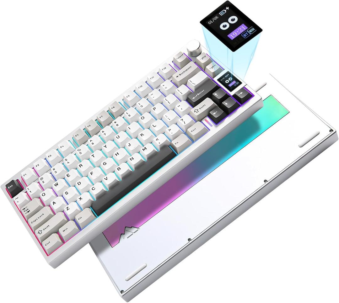 YUNZII AL80 Wireless Mechanical Keyboard,Full Aluminum CNC, Smart LCD Display,Hot Swappable Gasket Mount 75% Layout with Knob,BT/2.4G/USB-C,QMK/VIA Support for Win/Mac (Silver, Gateron Zero Switch)