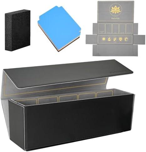 Hipoocok 2 in 1 Card Deck Box for Trading Cards, Unfolded MTG Commander Card Can be Used as a Playmat, Leather Magnetic Card Storage Box Holds 800+ Single Sleeved Cards, Fits for TCG CCG Magic Cards, 2 Pack