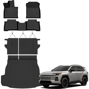 Auxko All Weather Floor Mats Cargo Mat with Backrest Mat for 2026 Toyota RAV4 Hybrid(Not for Phev)(Not for Cargo Area with subwoofer) All Season TPE Accessories Odorless Anti-Slip