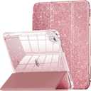 INFILAND for iPad Air 11 inch Case M2 2024/M3 2025, iPad Air 7th/6th5th/4th Generation Case 2022/2020 10.9 inch, Glitter Cover with Clear Back, Pencil Holder for Kids Girls, Rose Gold