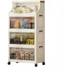 174QT Stackable Storage Bins with Lids & Rack, 4 Tier Large Capacity Foldable Storage Cabinet, Clear Collapsible Pantry Organizer for Home, Kitchen, Bathroom, Dorm, Office, 4 Tier 43.5QT