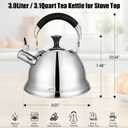 Stainless Steel Whistling Tea Kettle Stovetop - 3.1QT Tea Top Mirror Finish, 304 Stainless Interior, Foldable Handle, Fast Heating for Tea, Coffee & Gifts
