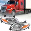 International Lt625 Headlights Fits 2018-2023,Reflector LED Headlamp Assembly,Chrome Pair(Silver Bowl)
