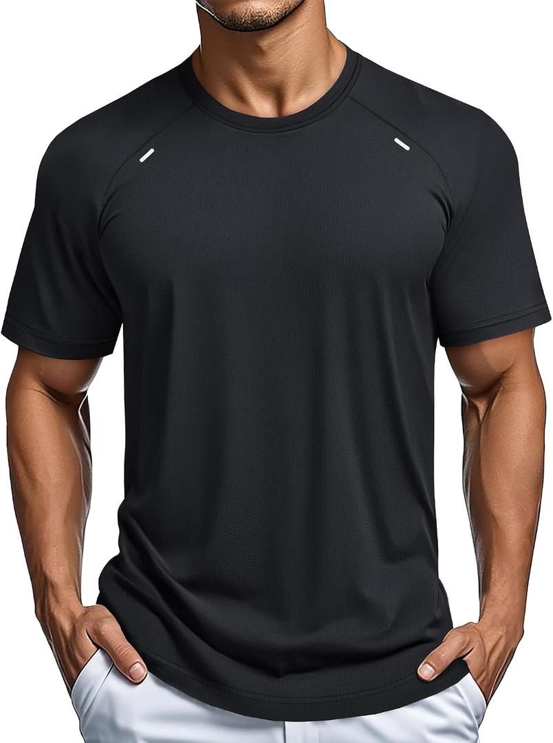 MAGCOMSEN Men's Dry Fit Shirts Mesh Short Sleeve Athletic Lightweight Workout Performance Hiking Shirt (Black, XXL)