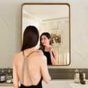 LOAAO 24X32 Inch Bathroom Mirror with Wood Grain Colored Metal Frame, Rounded Rectangle Metal Framed Bathroom Mirror, Anti-Rust, Hangs Horizontally or Vertically