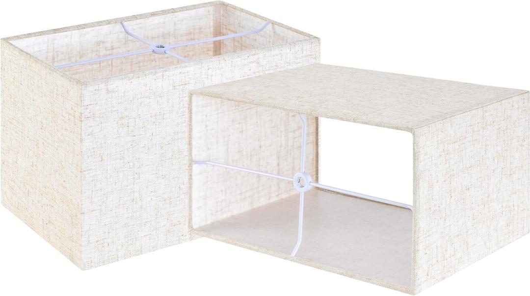 GOSO Beige Rectangular Lamp Shades Set of 2 Small, 6.7" x12.6" x8" (Spider) Rustic Rectangle Lampshade for Table Lamps Wall Lamp, Square Lamp Shades Replacement,Framhouse Natural Oatmeal Linen