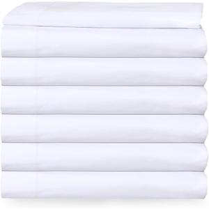Twin Flat Sheet only Pack of 6 Bulk (66 x 108 Inches) White Polycotton T-200 Percale Weave - Top Bed Sheet for Home Bedding, Hospital, Massage Table Hotel, Easy Care, Soft Feel