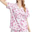 Womens Pajamas Set 2 Piece Satin Short Sleeved Pjs Button Notch Collar Loungewear Party Sleepwear Sets