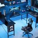 Pamray 71 Inch Large Computer Desk with Power Outlets,U Shaped Corner Desk for Home Office Work and Gaming Black