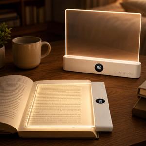 Flat Book Light for Reading, Rechargeable Transparent smart led Reading Light for Book Flat, Three-Color Adjustable with Timer, for Nighttime Bedside Reading, Travel, Study (White)