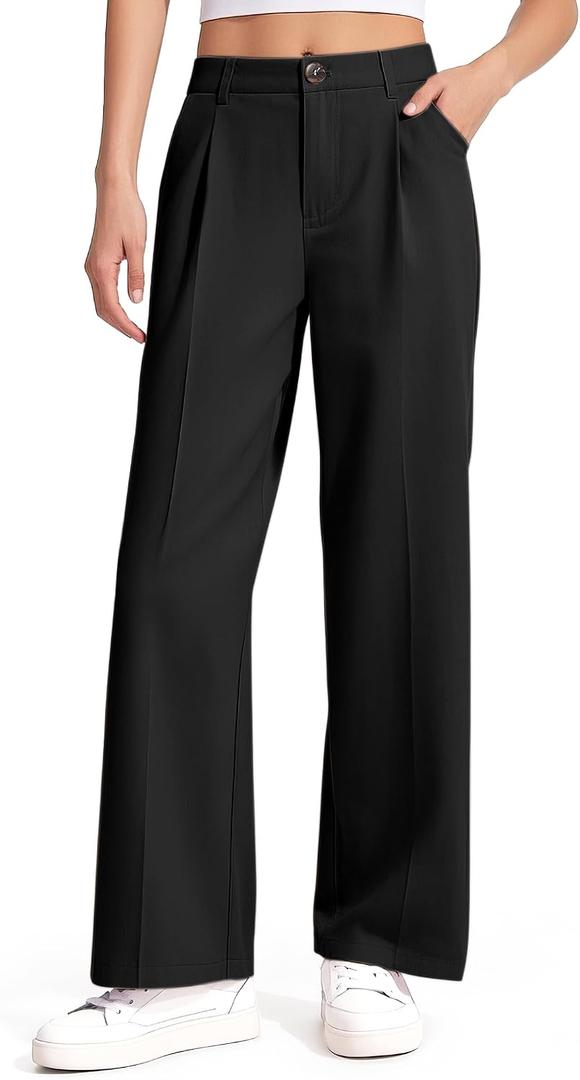 Girls Dress Pants Wide Leg Uniform Pants for Girls Preppy Clothes Size 7-14 Years (Black, M)