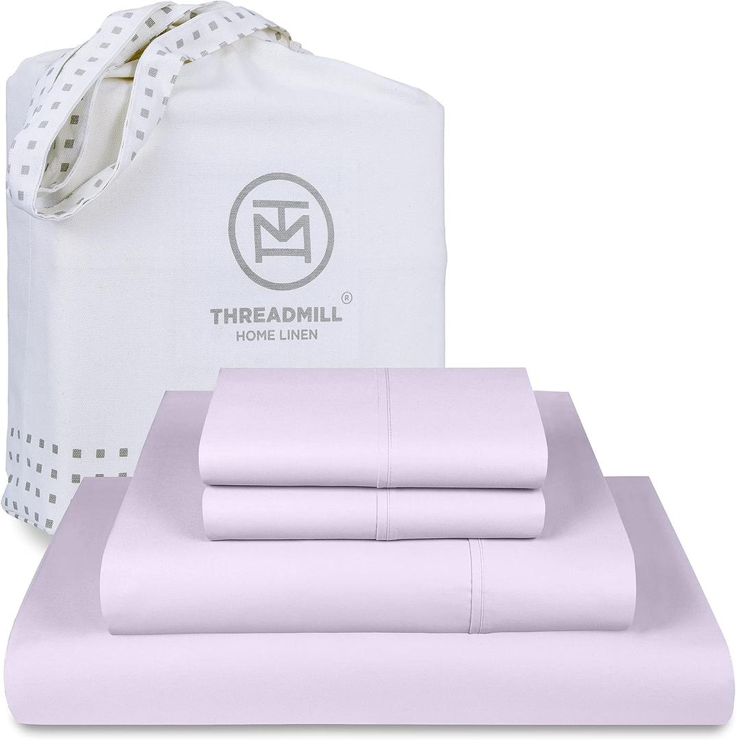 Threadmill Cotton Full Size Sheet Set| 100% Cotton Sheets for Full Size Bed | Solid Sateen Full Bed Sheets Set with 16” Elasticized Deep Pocket | Soft Breathable 4-Piece Cooling Sheet Set | Lilac