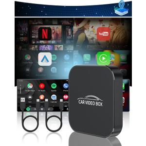 5-in-1 Wireless Carplay Adapter with Netflix YouTube TF Card, Android Auto Wireless Adapter and Apple CarPlay, Plug & Play, Easy Setup, Magic Video Ai Box for OEM Wired Apple Car Play Cars & iOS 10+