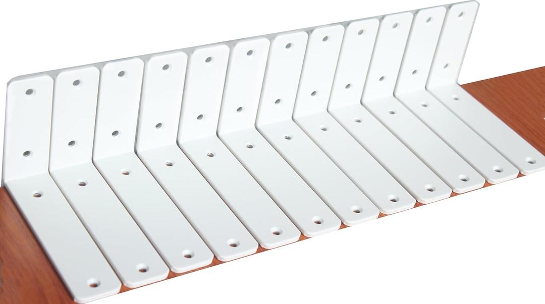 12 Pack - L 6" x H 4" x W1.5, 5mm Thick White L Shelf Bracket, Iron Shelf Brackets, Metal Shelf Brackets, Floating Shelf, Shelf Supports with Screws