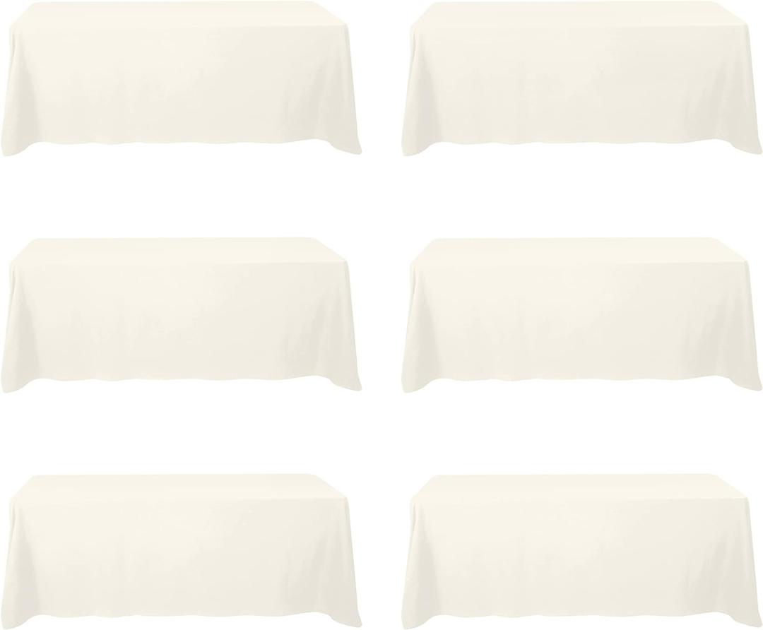 BRILLMAX 6 Pack Ivory Tablecloths 90 x 156 Inch for 8ft Rectangle Tables - 150 GSM Polyester Fabric, Floor Length Drop, Water, Stain & Wrinkle Resistant Cloth Cover for Wedding Reception Banquet