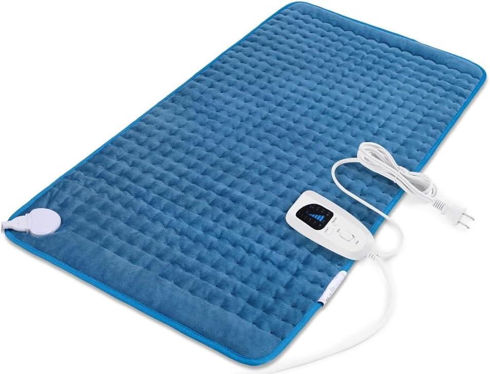 Deepsoon Heating Pad, Electric Heating Pads for Back, Neck, Abdomen, Moist Heating Pad for Shoulder, Knee, Arms, Legs, Dry/Moist Heat & Auto Shut Off,Christmas Gifts for Men and Women, Blue, 33x17 Inch