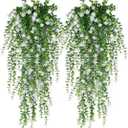 Artificial Hanging Flowers for Outdoor Indoor Decor, 6 Packs Fake Eucalyptus Vine Faux Flower Greenery Garland Plastic Plants Outside Wall Garden Wedding Home Party Decor (White)