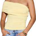 Milumia Women's Ruched Off The Shoulder Tops Y2K Asymmetrical Neck Sleeveless Tank Top (Medium, Yellow Plain)