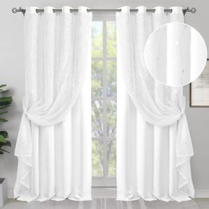 BGment White Room Darkening Curtains 95 Inched Long with Sheer Overlay, Silver Printed Grommet Thermal Insulated Window Tulle Curtains for Bedroom/Living Room, 2 Panels 52 x 95 Inch, Pure White