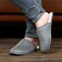 Men's Scuff Slippers with Memory Foam, Faux Suede Open Back House Slip-ons, Non-slip Indoor/Outdoor Soles, Unique Gifts, Sizes 8-15 (12-13, Grey)