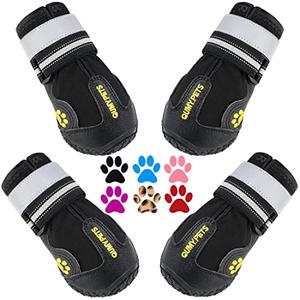 QUMY Dog Shoes for Large Dogs, Medium Dog Boots & Paw Protectors for Winter Snowy Day, Summer Hot Pavement, Water-Resistant in Rainy Weather, Outdoor Walking, Indoor Hard floors Skid-Resistant Sole