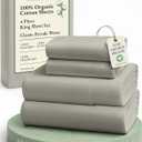 LANE LINEN 100% Organic Cotton King Sheet Set, 4Pc Cotton Sheets King Size, Soft & Comfy Percale Eco Friendly Sustainably Produced Bedding Sheets & Pillowcases, 15" Deep Pocket King Sheet Set - Silver