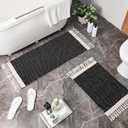 Breling Bath Mat Set of 2 Boho Fluffy Absorbent Microfiber Rugs Non Slip Non Skid Bath Mats for Bathroom Floor Tub and Shower, Washable, Ultra Soft, Quick Dry (32 x 20 Plus 24 x 17 - Inches)