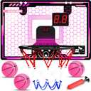 Indoor Basketball Hoop for Kids Girls: LED Light Over The Door Mini Basketball Hoop with Electronic Scoreboard Girl Toys Age 5 6 7 8 9 10 11 12 Year Old Girl Birthday Gifts Pink