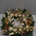 24 inch Christmas Door Wreath, Pine Wreaths for Front Door with Golden Ball Glittered Leaf Spray Stems Pinecones Berries Reef for Fireplace Xmas Decorations, Wall Window Indoor Outdoor Decor
