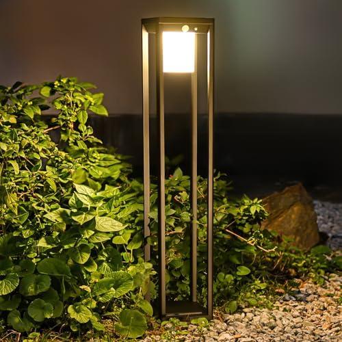 BRIMMEL Solar Motion Pathway Lights Outdoor, Aluminum Waterproof Floor Lamp, 3 Lighting Modes 600 Lumens Super Bright Outdoor Floor Lamp for Garden Backyard Patio Porch Decor, 20x38" Black