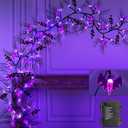 TURNMEON Extra Long 9 Ft 72 LED Halloween Willow Vine Twig Decor Garland with 24 Purple Bats Lights 8 Modes Timer Waterproof Battery Operated Halloween Decorations Home Wall Fireplace