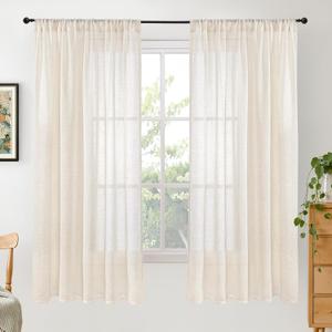 BGment Beige Linen Curtains 63 Inch Length for Living Room - Cream Semi Sheer Drapes Rod Pocket Rustic Natural for Bedroom Country Decorative Light Filtering, 2 Panels, Each Panel 52 Inch Wide