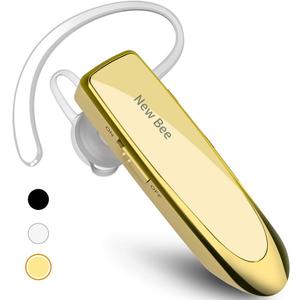 New Bee Bluetooth Earpiece V5.0 Wireless Handsfree Headset with Microphone 24 Hrs Driving Headset 60 Days Standby Time for iPhone Android Samsung Laptop Trucker Driver (Gold)