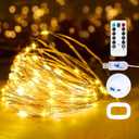 1Pack USB Plug in Fairy String Lights,16ft 50 LED Copper with Remote and Timer, 8 Modes Waterproof Twinkle String Lights Battery Powered for Bedroom Indoor Party Wedding Christmas Decoration (Warm Color)