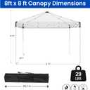 Pop Up Canopy Tent, 8x8 Outdoor Shade, Easy Set Up Tent, Portable Instant Beach Canopy Tents, Sun Shelter for Events, Parties, Camping