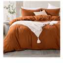 Terracotta Burnt Orange Duvet Cover Set Queen Size Linen Textured Organic Natural 100% Washed Cotton Duvet Cover Caramel 3 Pieces Bedding Set with Zipper Closure Soft (No Comforter), 90 x 90