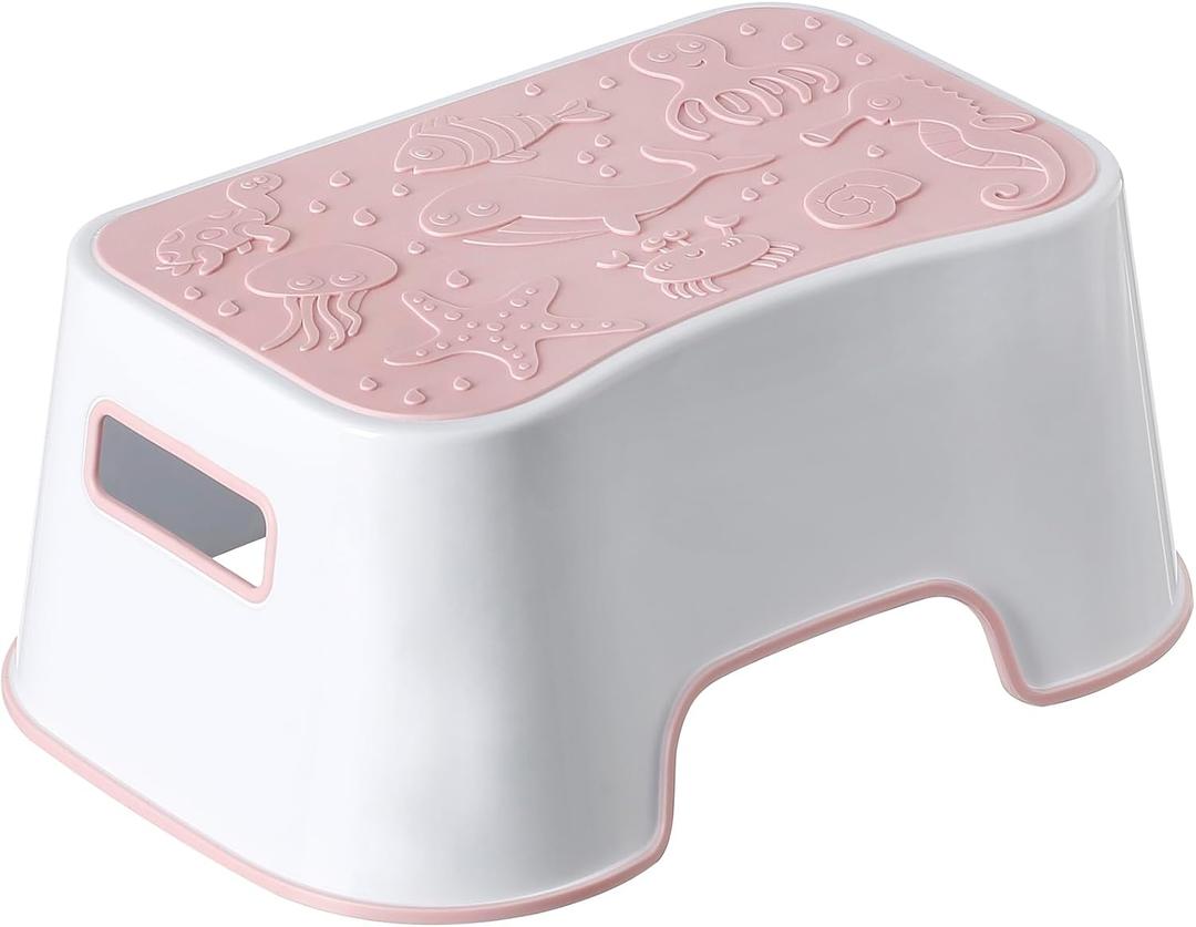 Step Stool for Kids, Cute Design Toddler Kids Step Stool for Kitchen Bathroom and Toilet Potty Training, Sturdy and Lightweight Non-Skid Safety Foot Stool (Pink)