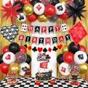 Ouddy Life 103Pcs Casino Theme Party Decorations, Red and Black Happy Birthday Banner Star Heart Poker Foil Balloons Fringe Curtain Paper Tassel Cake Topper for Las Vegas Game Night Party Decorations