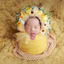 Newborn Photography Props Boys Girls Floral Sitter Hat Baby Photo Props Flowers Bonnet (Cream)