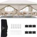 MAOO 10x20 Pop Up Canopy Tent with Transparent PVC Windows & Pinch-Free Thumb Latch, Heavy Duty Party Tent with 6 Removable Sidewalls for Outdoor Parties Weddings and Trade Shows, Beige