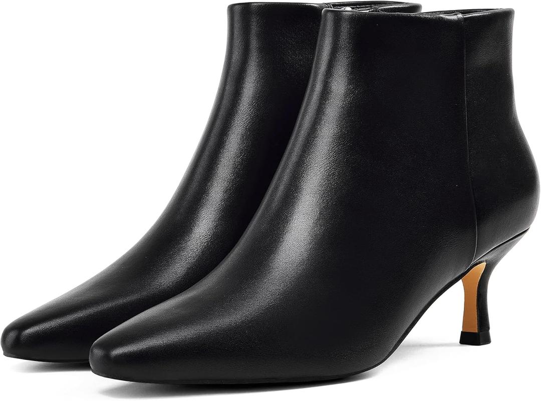 GENSHUO Kitten Heel Ankle Boots for Women Closed Little Square Toe Booties 2 Inch Heels Elegant Side Zipper Low Boots Fashion Party Fall Shoes Black Size 8