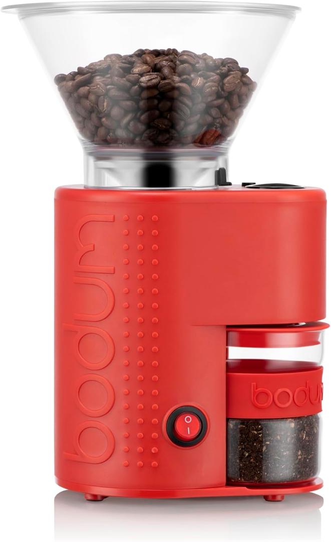 Bodum Bistro Electric Conical Burr Coffee Grinder, Preset Timer, 12 Grind Settings, Red (7.75 oz)