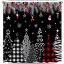 Merry Christmas Tree Shower Curtain Winter Forest Snowflake Pine Red Buffalo Plaid Xmas Trees Farmhouse New Year Holiday Black Bathroom Decor Set Polyester Fabric with Hooks 70X70 Inch