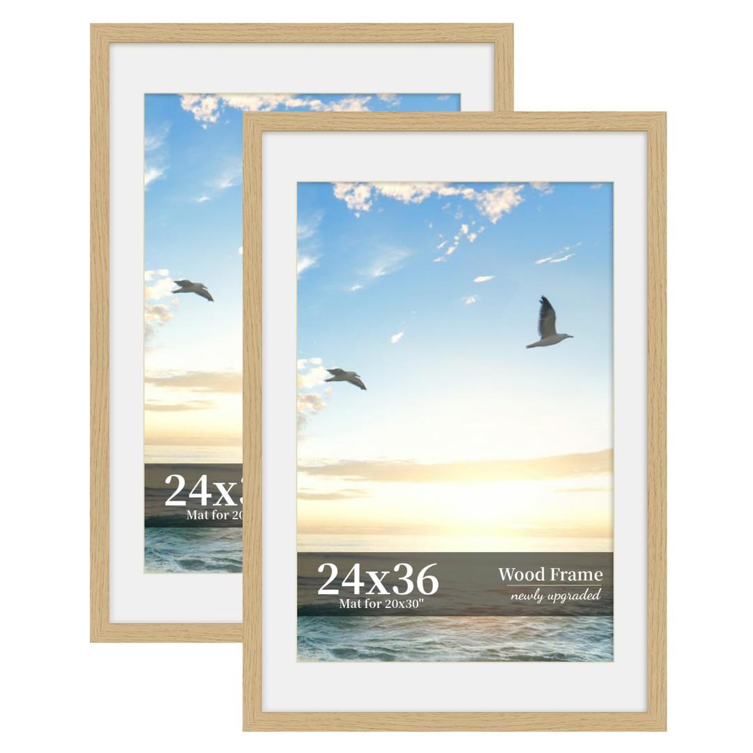 SZYUU 24x36 Picture Frame Set of 2, Wood Frame with Real Glass, Wide Border