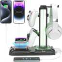 KDD Headphone & Controller Stand with Wireless Charging - Rotatable Headset Stand with 9 Light Modes - Controller Holder with 2 USB and Type C Ports - for Gamers Desktop Accessories