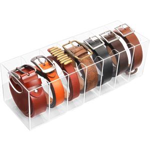 Belt Organizer - 7 Compartment Acrylic Belt Display Case for Closet Ties and Bow Ties